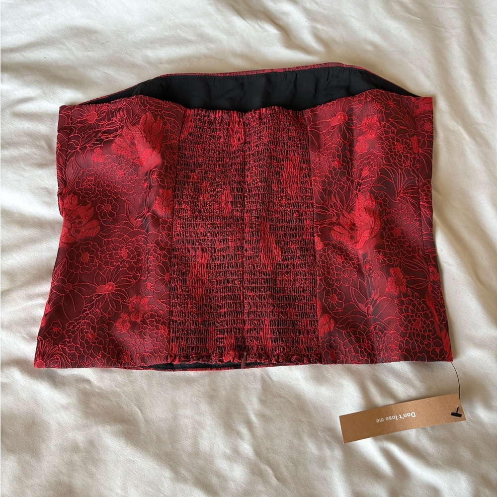 BNWT Reformation Georgia Deep Red Floral Strapless Top - Picture 10 of 10